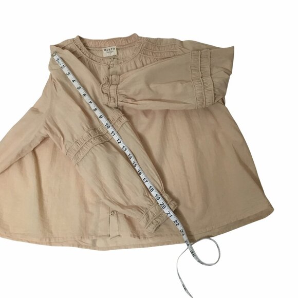 MIRTH Beirut Peach Button Blouse M Boho Artisan Luxe Balloon Sleeve Cotton Top - Picture 8 of 9